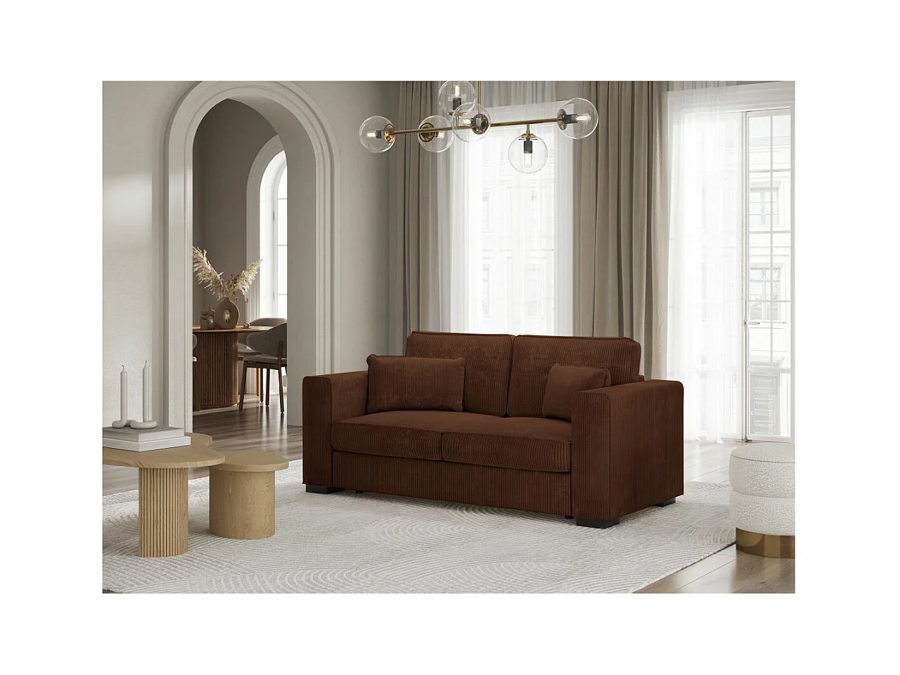 Canapé droit fixe 2 places Belami en velours côtelé - Marron - L181 x P93 x H86cm - Loungitude