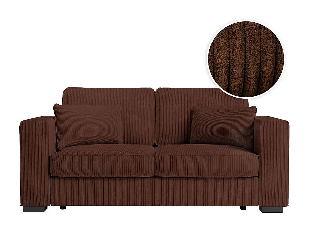 Canapé droit fixe 2 places Belami en velours côtelé - Marron - L181 x P93 x H86cm - Loungitude
