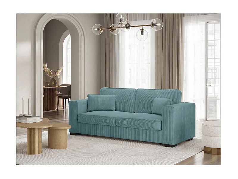 Canapé droit fixe 3 places Belami en velours côtelé - Bleu clair - L231 x P93 x H86cm - Loungitude