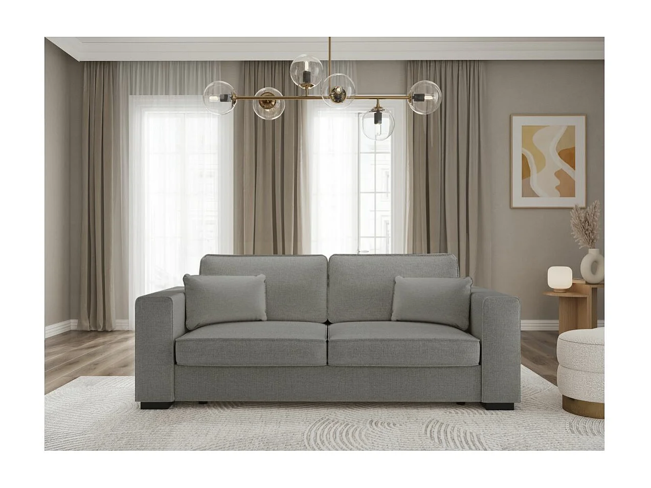 Canapé droit fixe 3 places Belami en tissu - Gris - L231 x P93 x H86cm - Loungitude