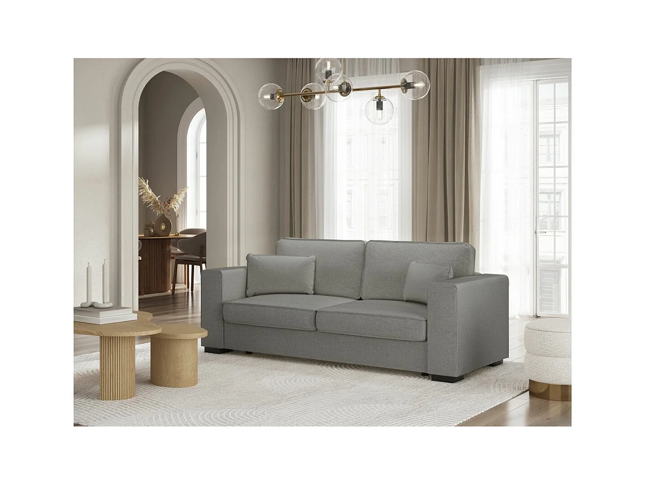 Canapé droit fixe 3 places Belami en tissu - Gris - L231 x P93 x H86cm - Loungitude