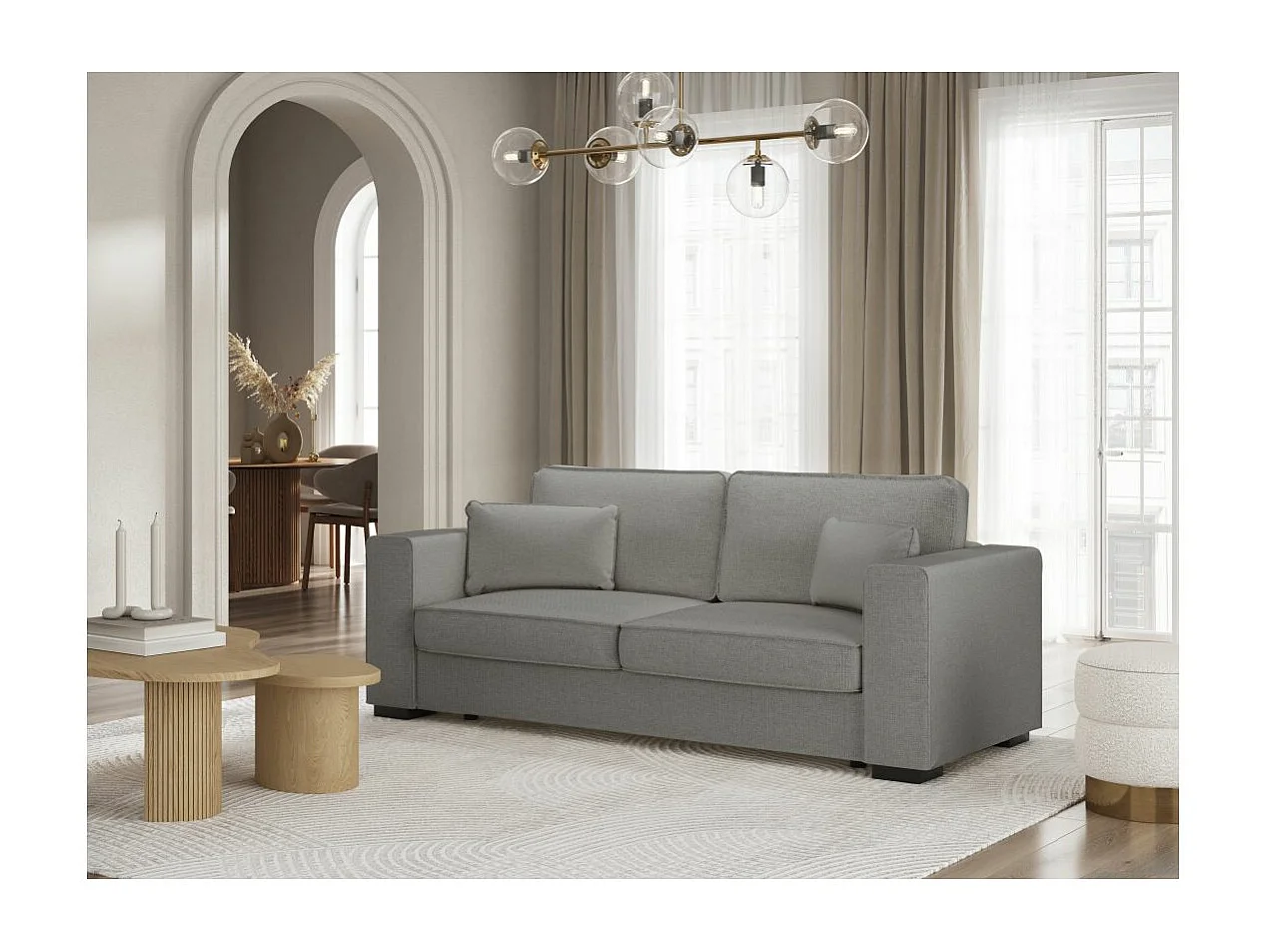 Canapé droit fixe 3 places Belami en tissu - Gris - L231 x P93 x H86cm - Loungitude