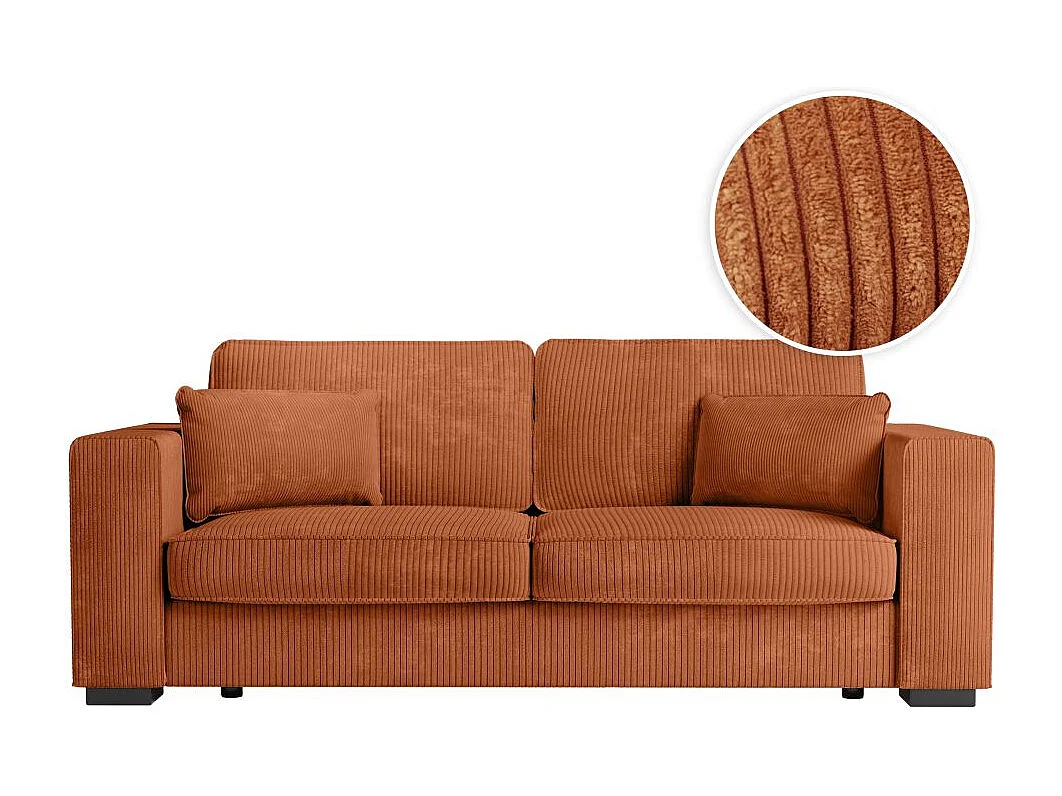 Canapé droit fixe 3 places Belami en velours côtelé - Terracotta - L231 x P93 x H86cm - Loungitude