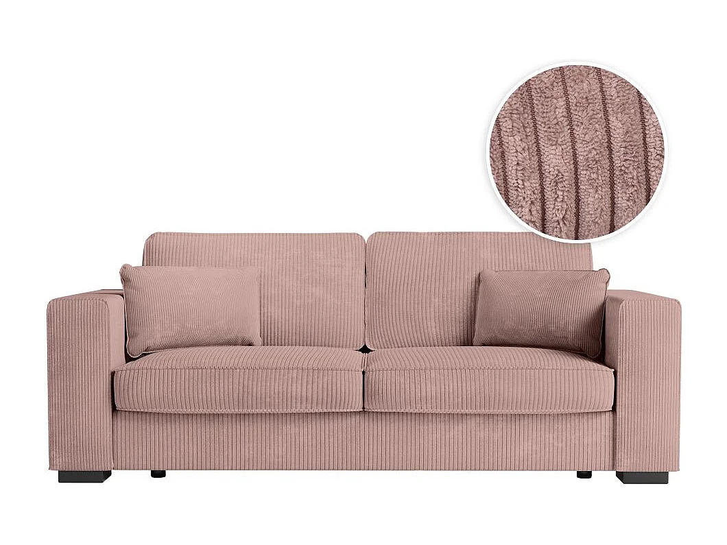 Canapé droit fixe 3 places Belami en velours côtelé - Rose - L231 x P93 x H86cm - Loungitude