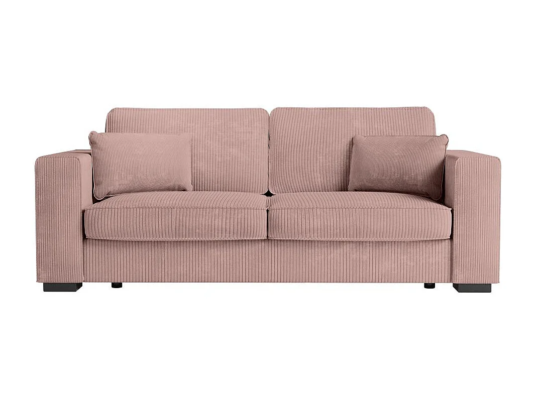 Canapé droit fixe 3 places Belami en velours côtelé - Rose - L231 x P93 x H86cm - Loungitude