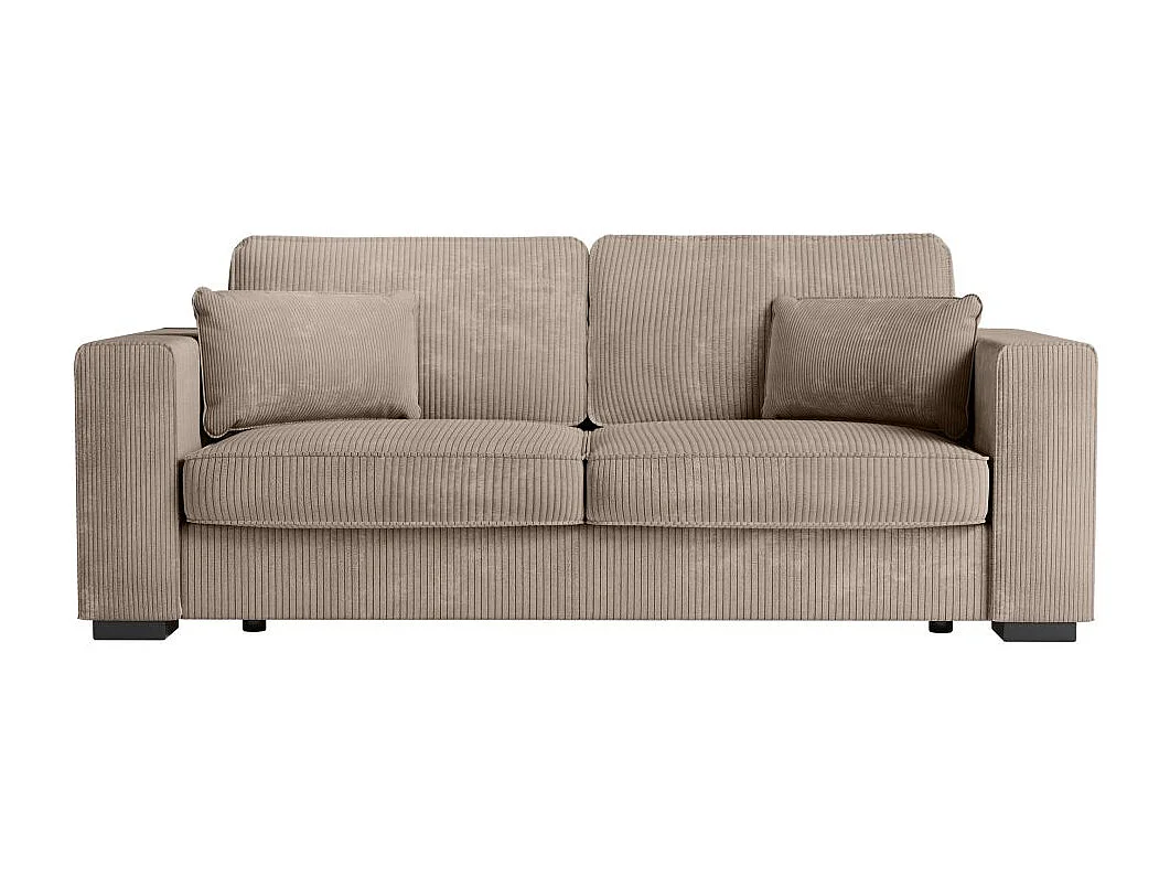 Canapé droit fixe 3 places Belami en velours côtelé - Taupe - L231 x P93 x H86cm - Loungitude
