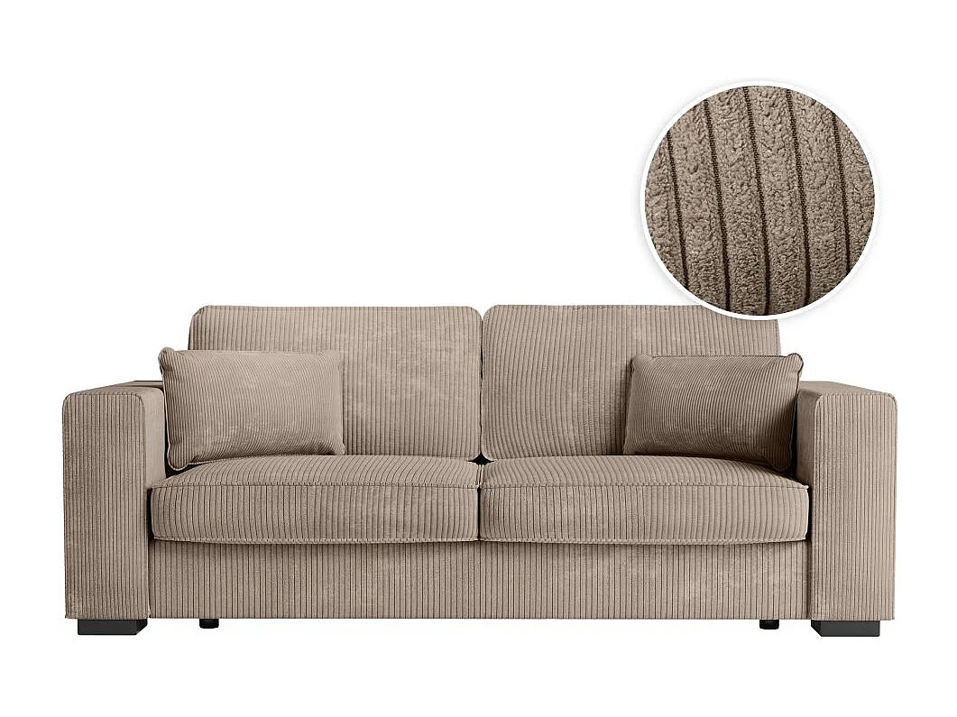 Canapé droit fixe 3 places Belami en velours côtelé - Taupe - L231 x P93 x H86cm - Loungitude