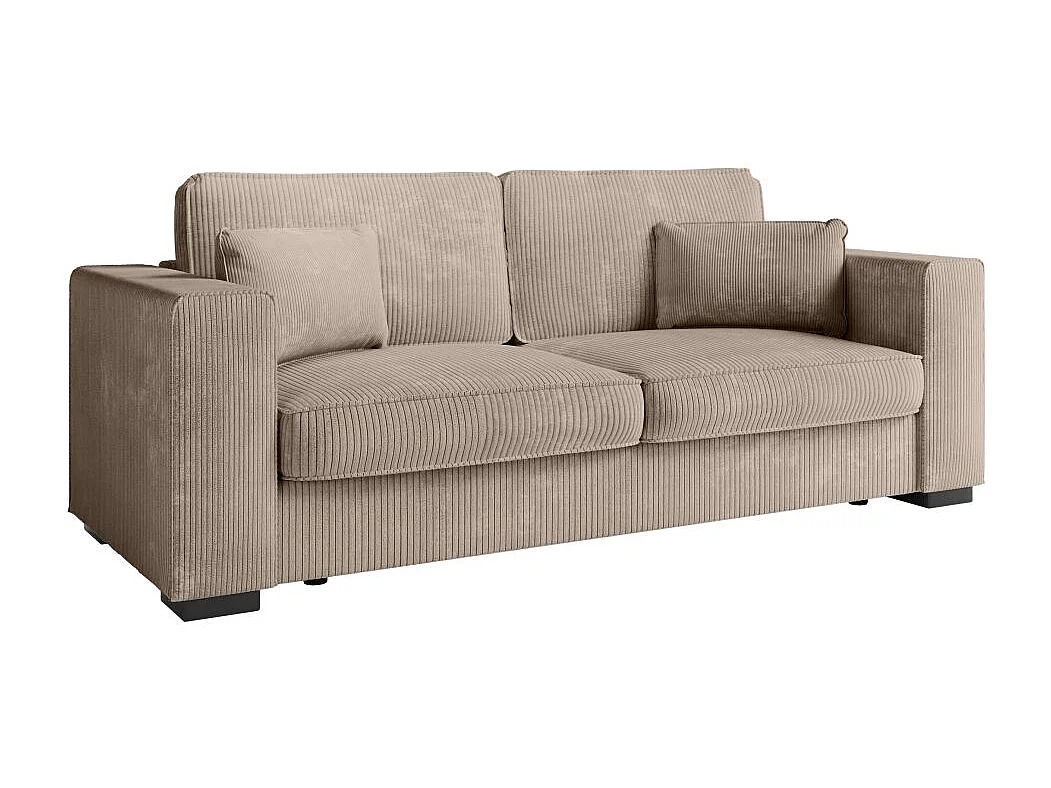 Canapé droit fixe 3 places Belami en velours côtelé - Taupe - L231 x P93 x H86cm - Loungitude