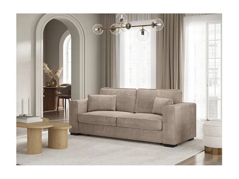 Canapé droit fixe 3 places Belami en velours côtelé - Taupe - L231 x P93 x H86cm - Loungitude