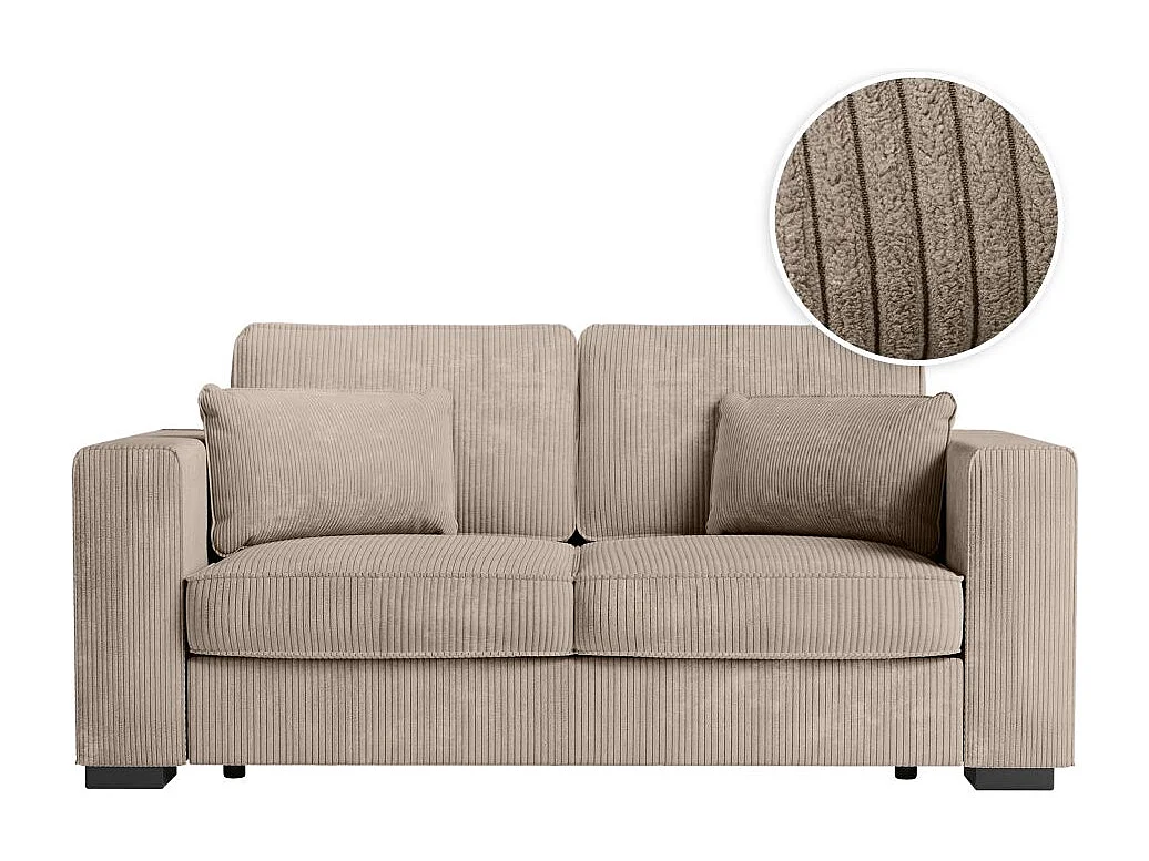 Canapé droit fixe 2 places Belami en velours côtelé - Taupe - L181 x P93 x H86cm - Loungitude