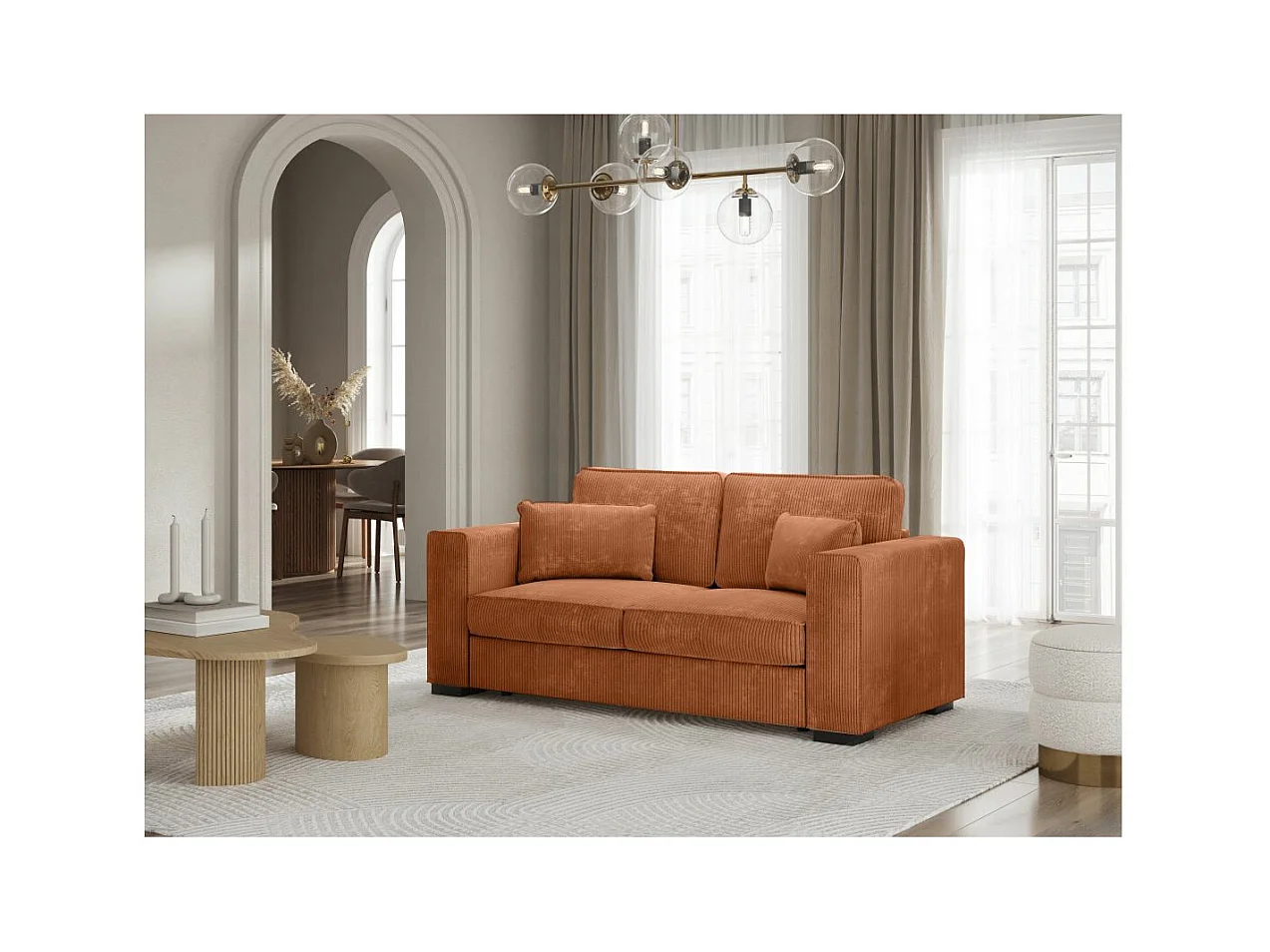 Canapé droit fixe 2 places Belami en velours côtelé - Terracotta - L181 x P93 x H86cm - Loungitude