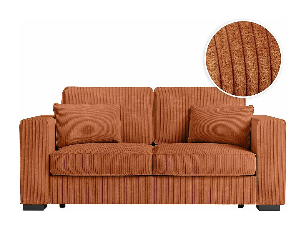 Canapé droit fixe 2 places Belami en velours côtelé - Terracotta - L181 x P93 x H86cm - Loungitude