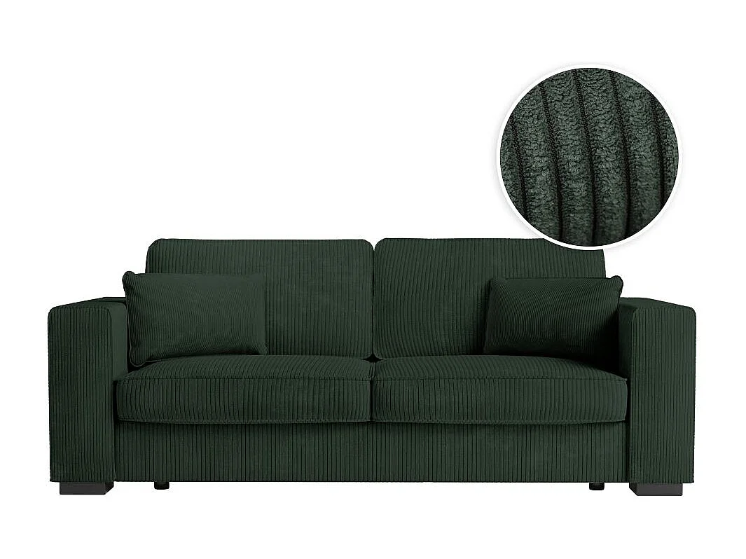 Canapé droit fixe 3 places Belami en velours côtelé - Vert foncé - L231 x P93 x H86cm - Loungitude