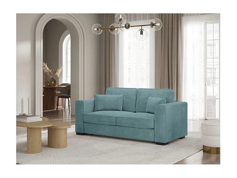 Canapé droit fixe 2 places Belami en velours côtelé - Bleu clair - L181 x P93 x H86cm - Loungitude