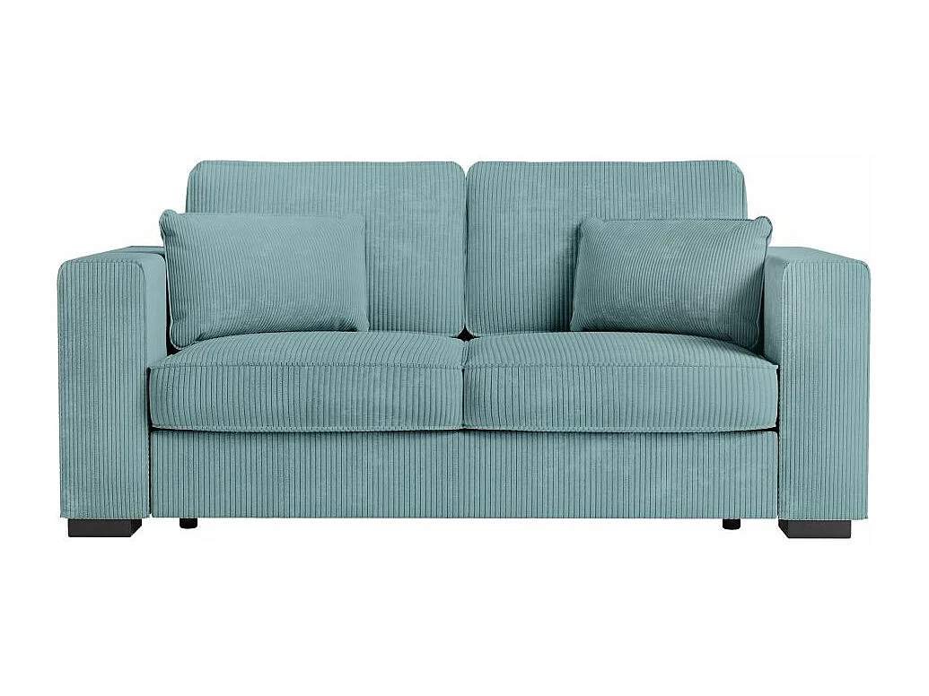 Canapé droit fixe 2 places Belami en velours côtelé - Bleu clair - L181 x P93 x H86cm - Loungitude