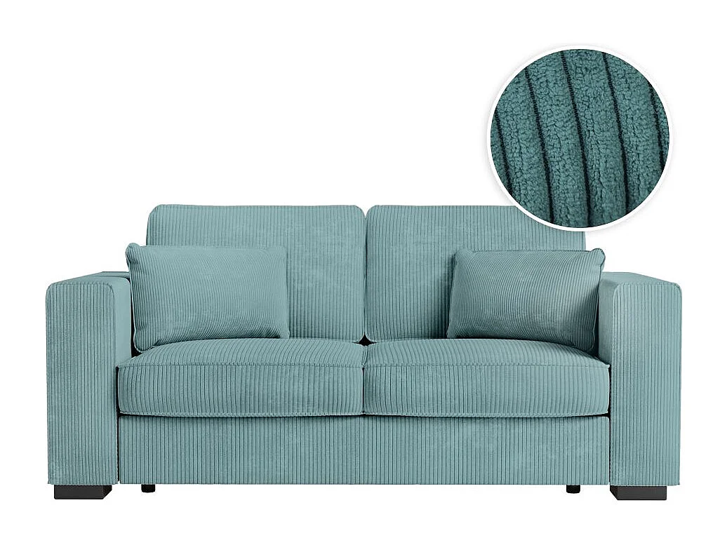 Canapé droit fixe 2 places Belami en velours côtelé - Bleu clair - L181 x P93 x H86cm - Loungitude