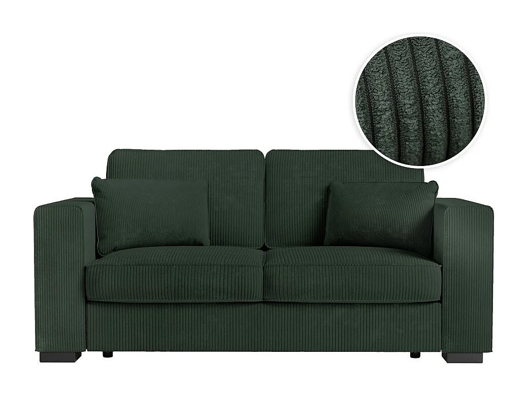 Canapé droit fixe 2 places Belami en velours côtelé - Vert foncé - L181 x P93 x H86cm - Loungitude