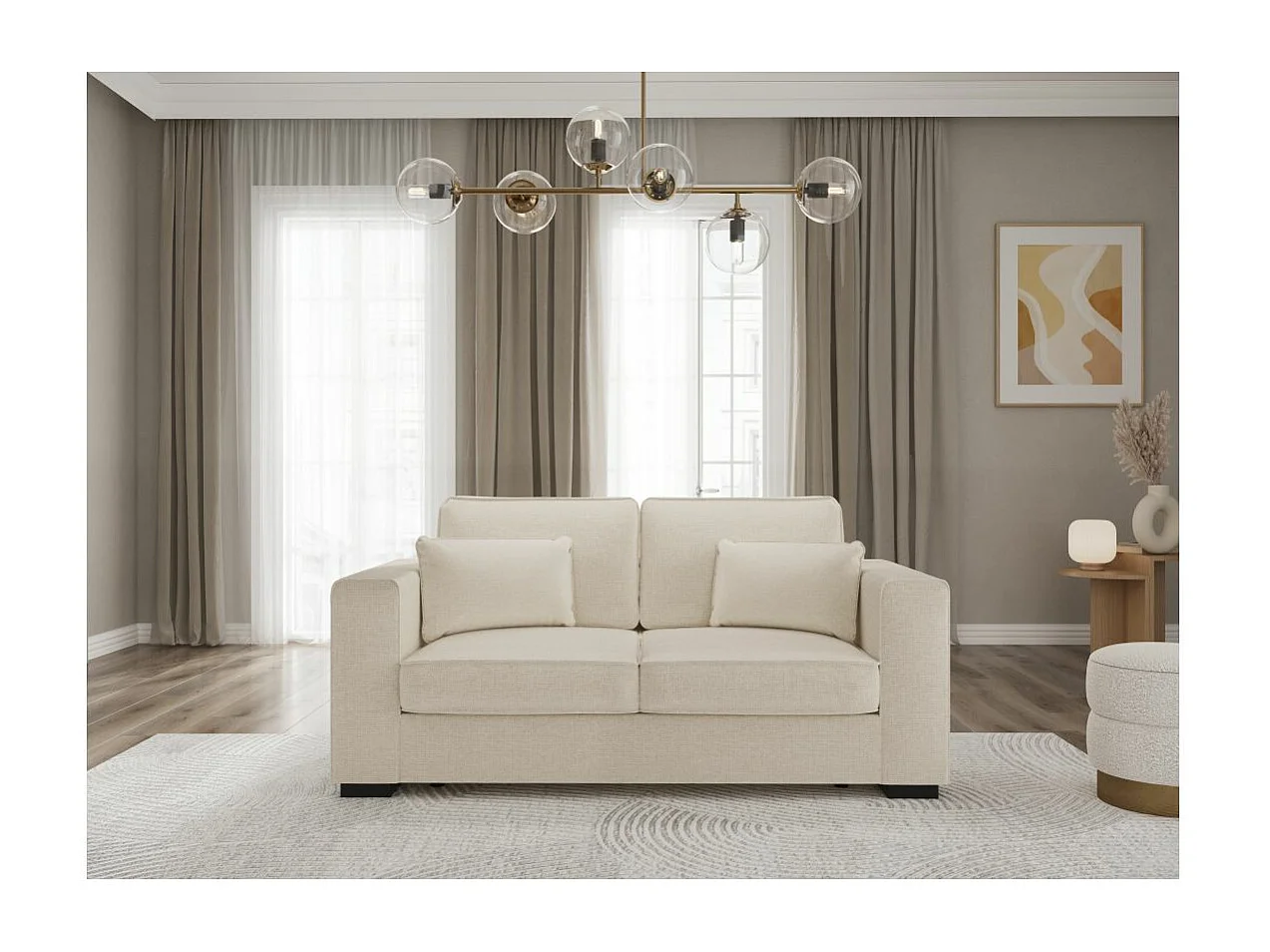 Canapé droit fixe 2 places Belami en tissu - Beige - L181 x P93 x H86cm - Loungitude