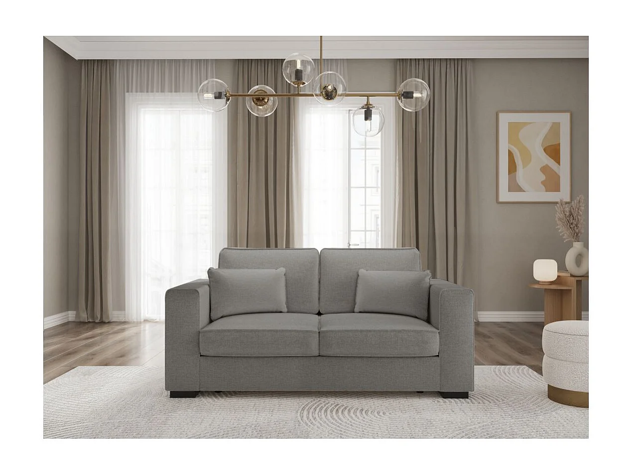 Canapé droit fixe 2 places Belami en tissu - Gris - L181 x P93 x H86cm - Loungitude