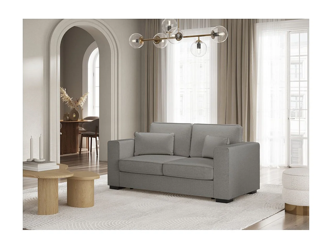 Canapé droit fixe 2 places Belami en tissu - Gris - L181 x P93 x H86cm - Loungitude