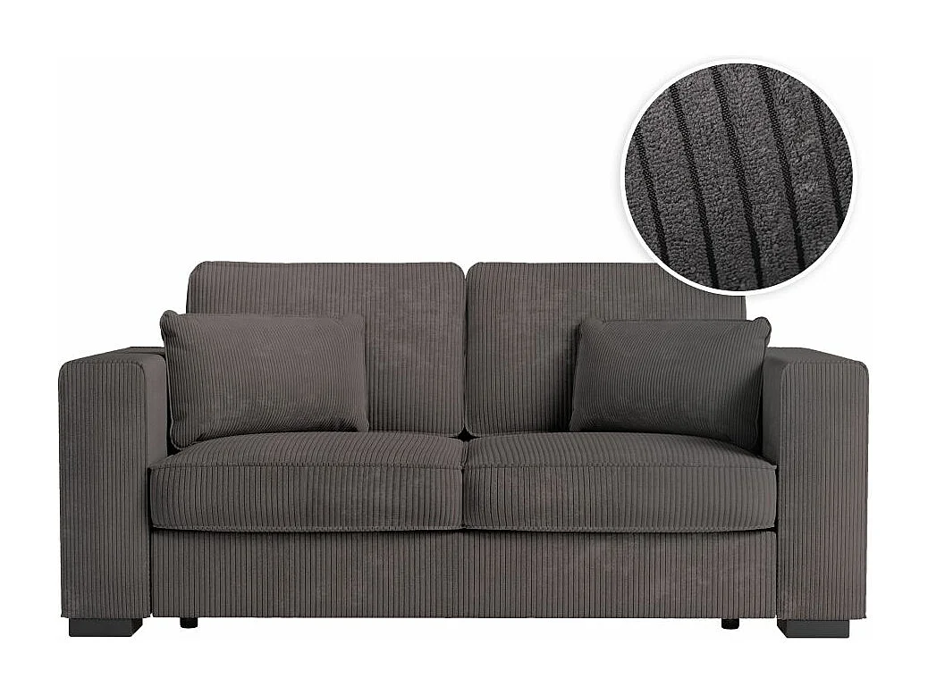 Canapé droit fixe 2 places Belami en velours côtelé - Gris anthracite - L181 x P93 x H86cm - Loungitude