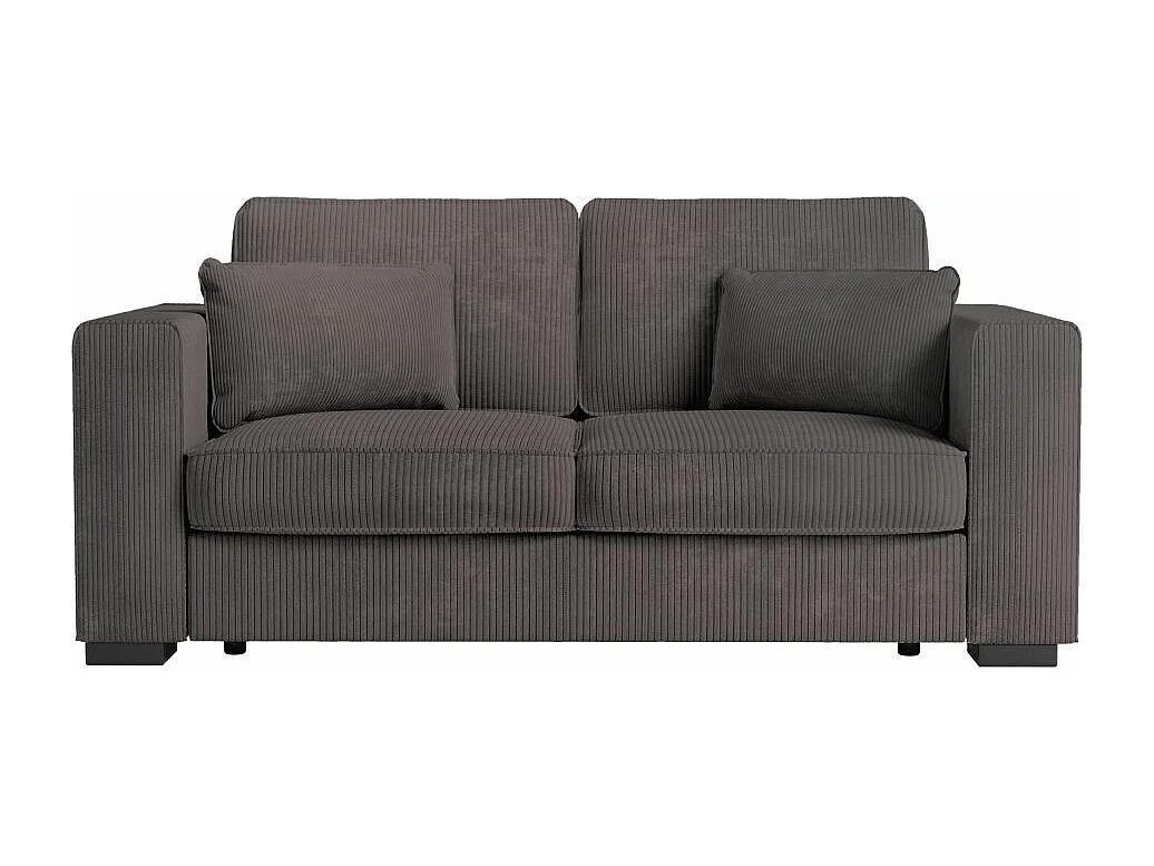 Canapé droit fixe 2 places Belami en velours côtelé - Gris anthracite - L181 x P93 x H86cm - Loungitude