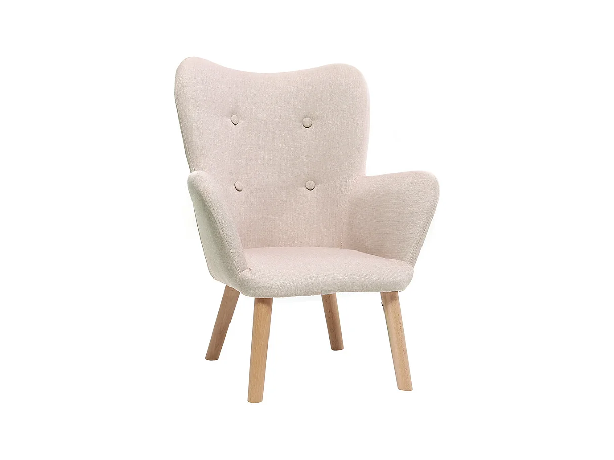 Fauteuil enfant scandinave en tissu rose poudré et bois clair BABY BRISTOL