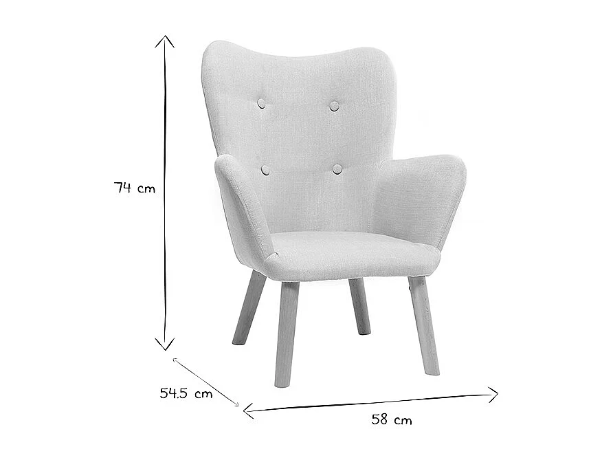 Fauteuil enfant scandinave en tissu rose poudré et bois clair BABY BRISTOL