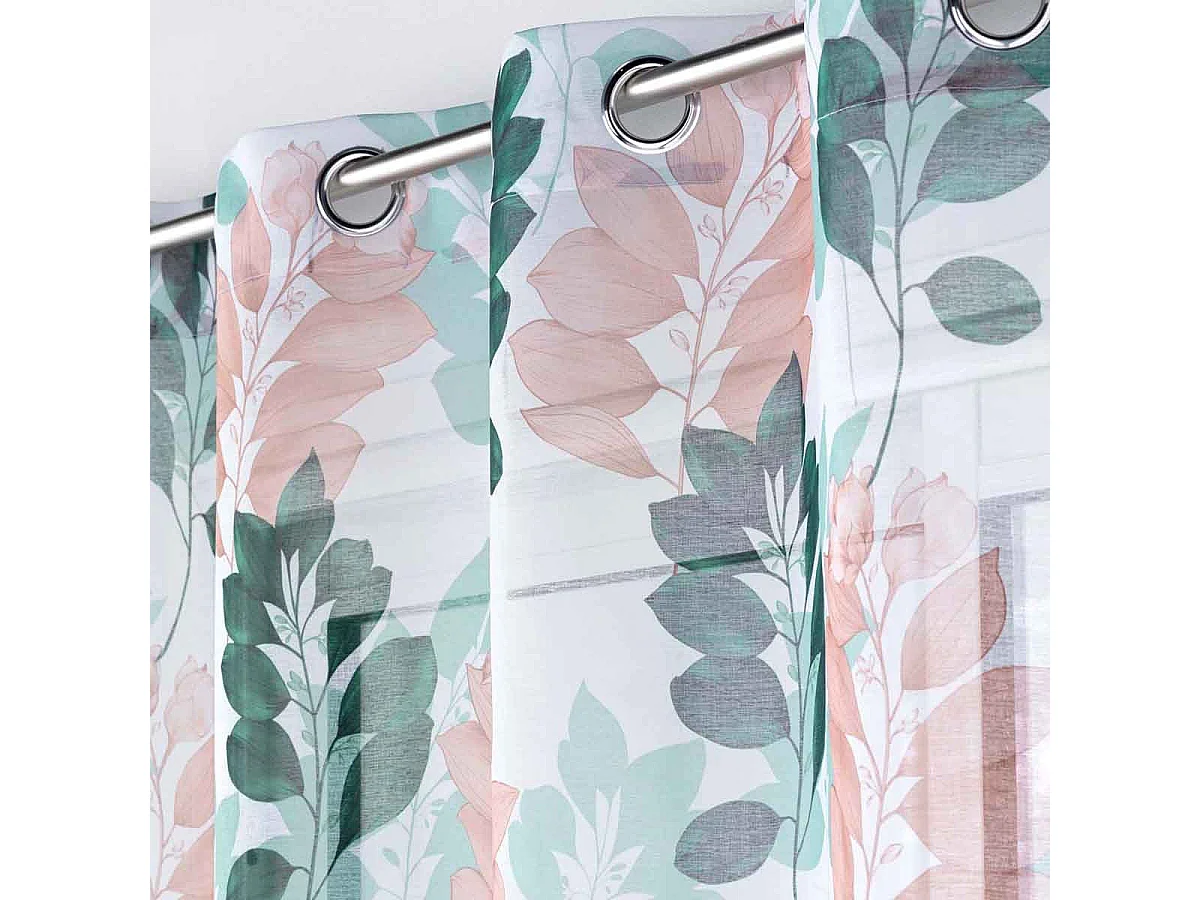 Rideau Voilage à Œillets "Belline" 140x280cm Blanc & Émeraude