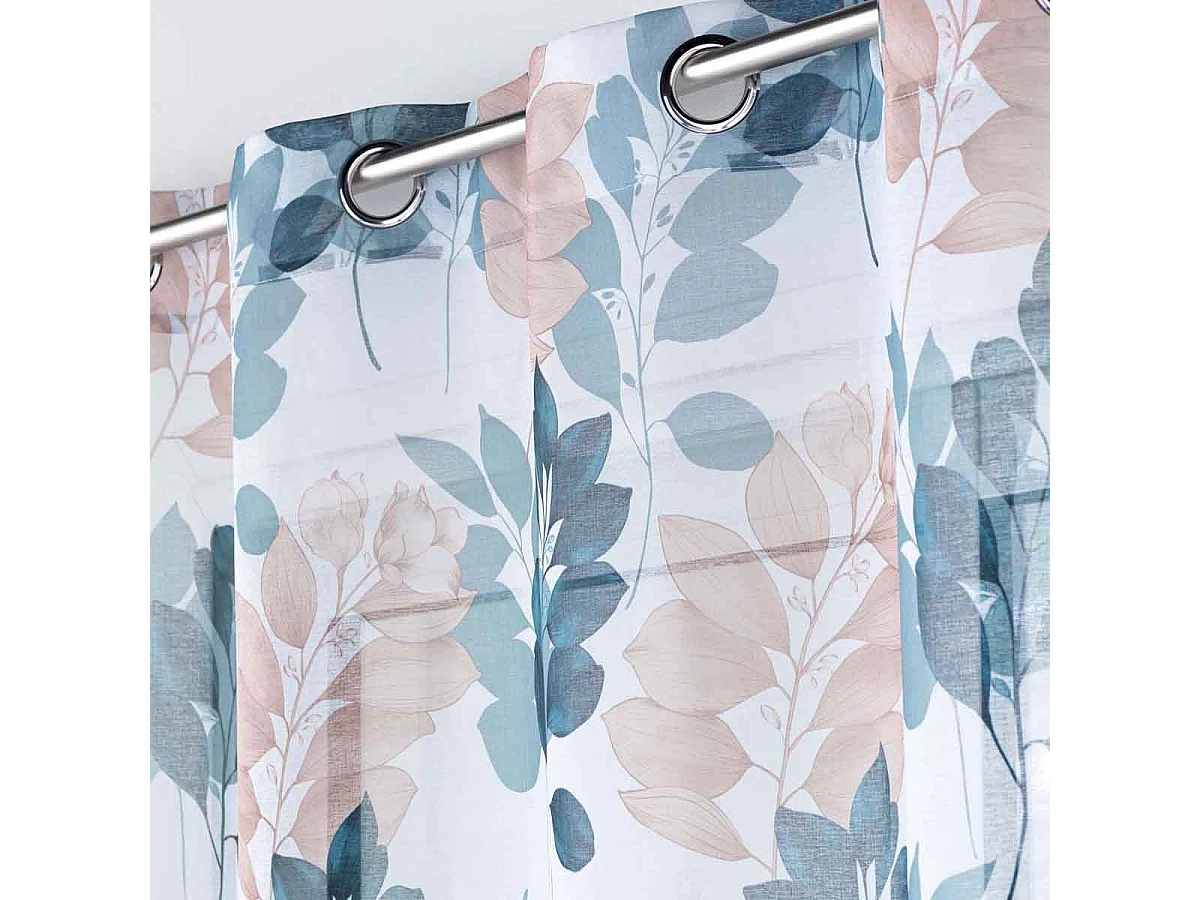 Rideau Voilage à Œillets "Belline" 140x280cm Blanc & Bleu