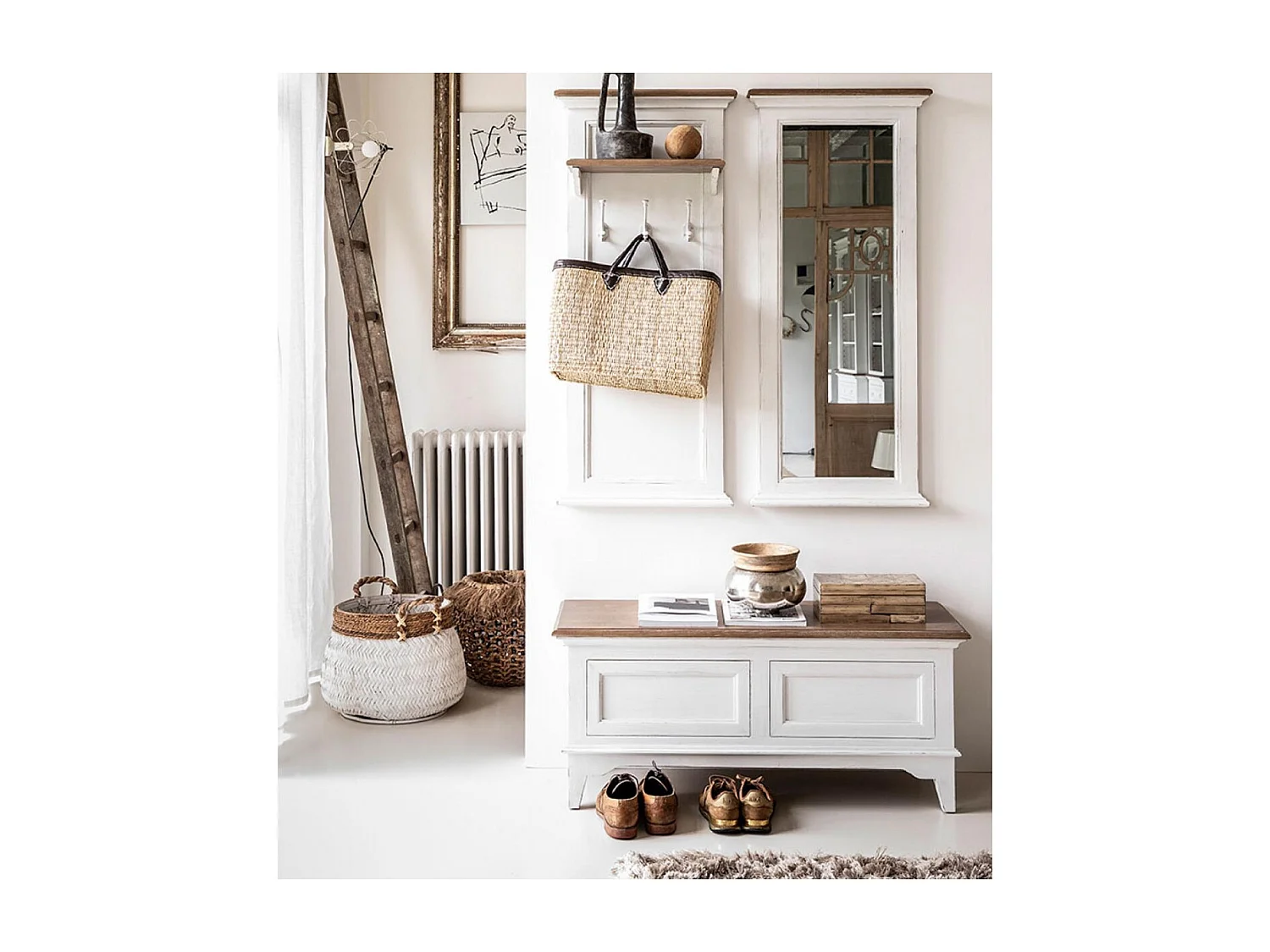 Meuble d'entrée module miroir Bois Blanc - Esquisse Interior's