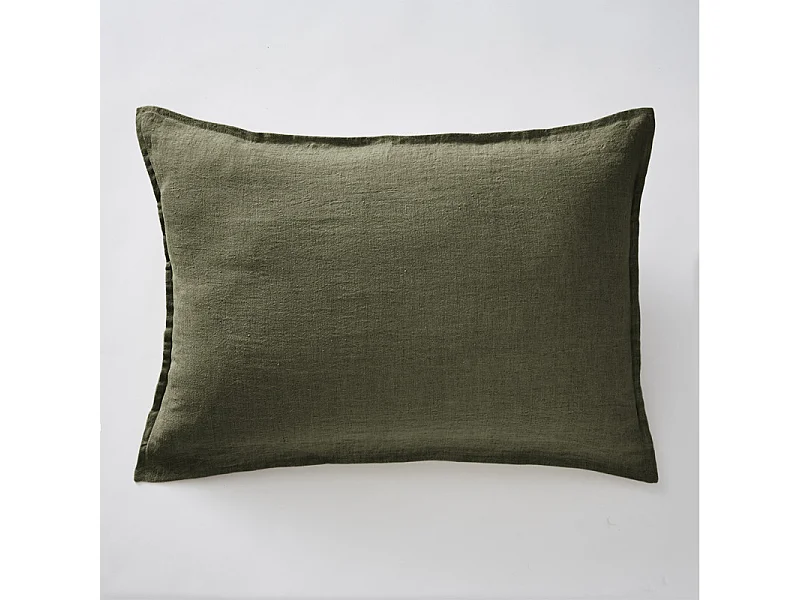 Lot de 2 taies d'oreillers 50 x 70 cm en lin lavé vert - LUISA