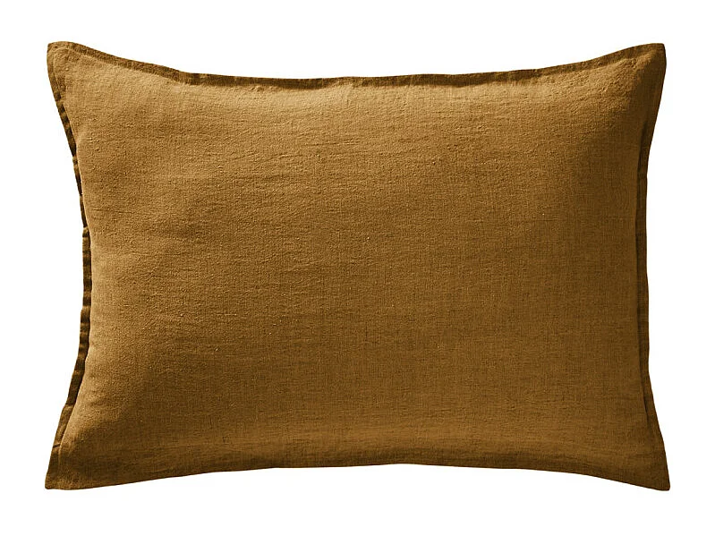 Lot de 2 taies d'oreillers 50 x 70 cm en lin lavé caramel - LUISA