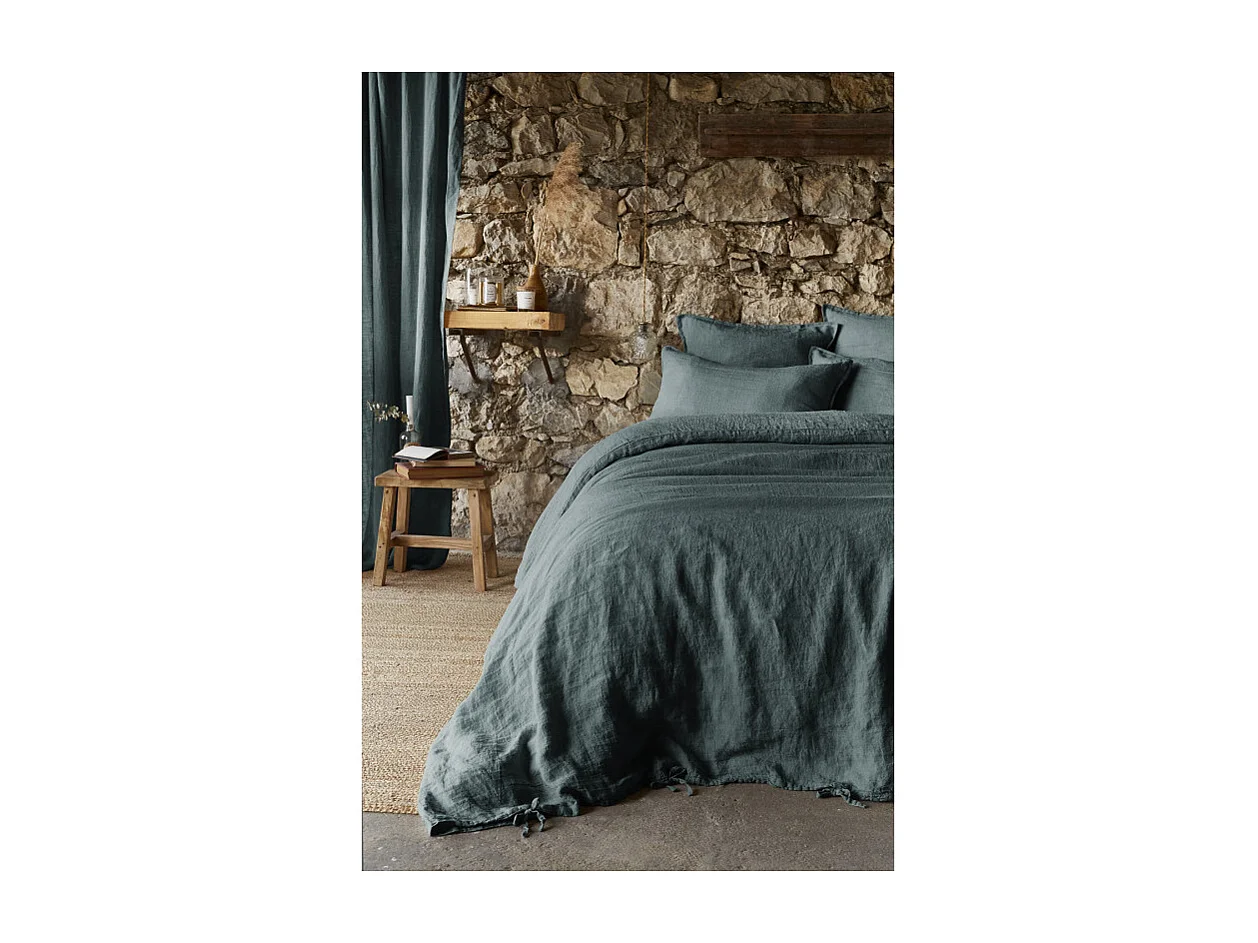 Lot de 2 taies d'oreillers 50 x 70 cm en lin lavé bleu - LUISA