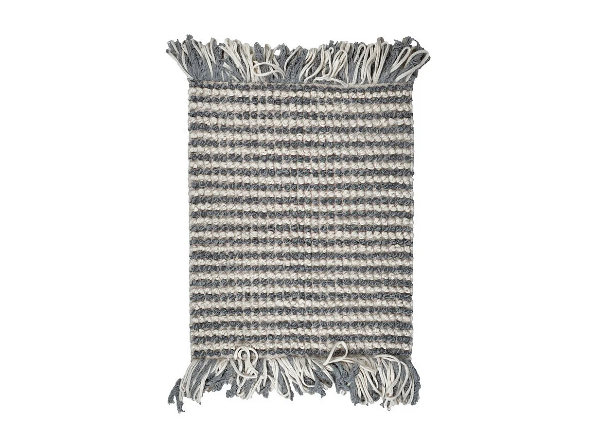 Tapis 60 x 80 cm texturé gris clair et blanc avec franges – SOHO