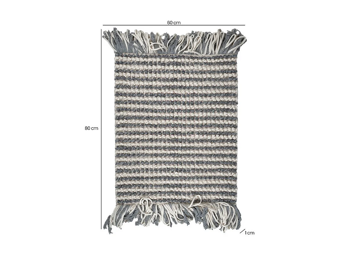 Tapis 60 x 80 cm texturé gris clair et blanc avec franges – SOHO