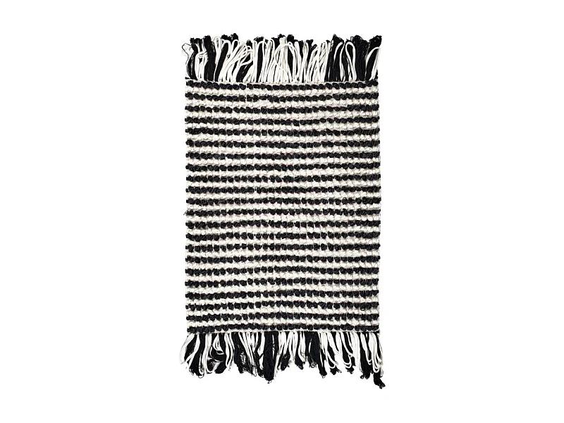 Tapis 60 x 80 cm texturé noir et blanc avec franges bicolores – SOHO