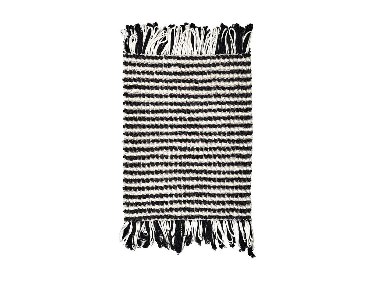 Tapis 60 x 80 cm texturé noir et blanc avec franges bicolores – SOHO