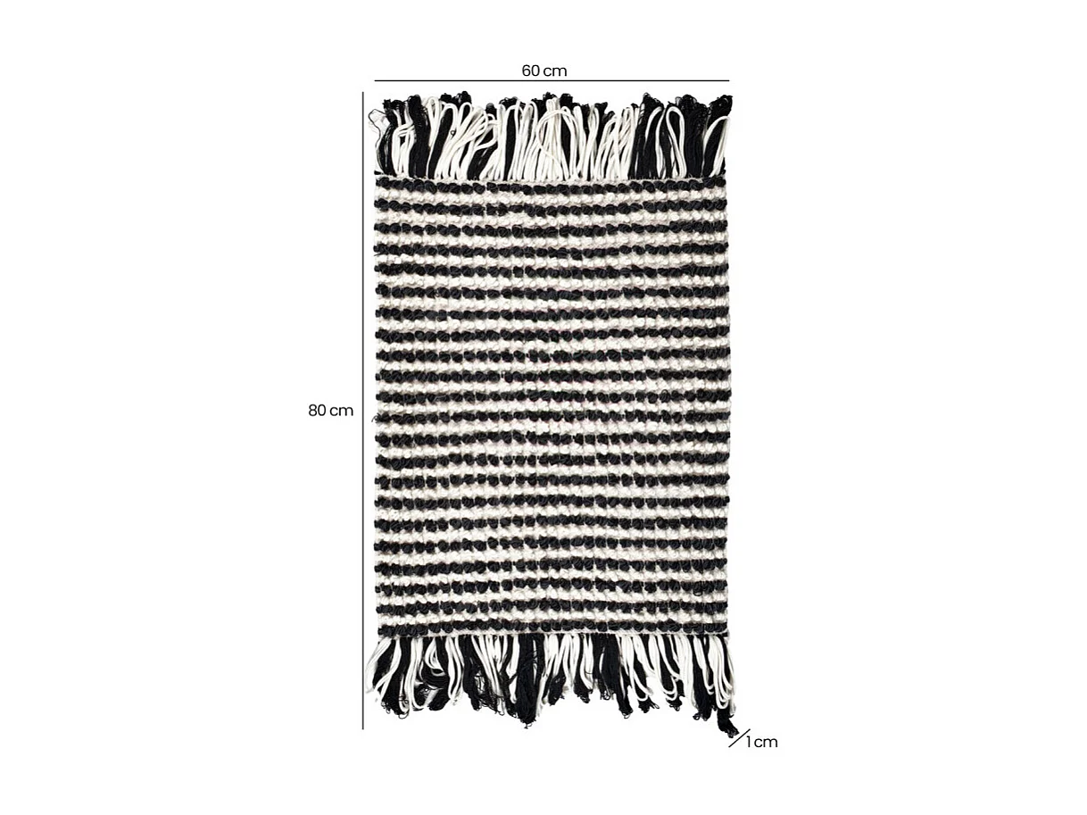 Tapis 60 x 80 cm texturé noir et blanc avec franges bicolores – SOHO