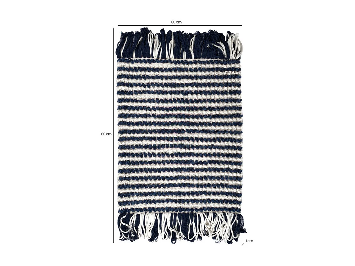Tapis 60 x 80 cm texturé bleu marine et blanc avec franges – SOHO