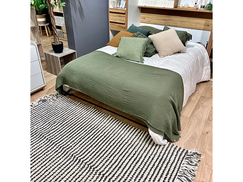 Tapis 140 x 200 cm texturé gris clair et blanc avec franges – SOHO