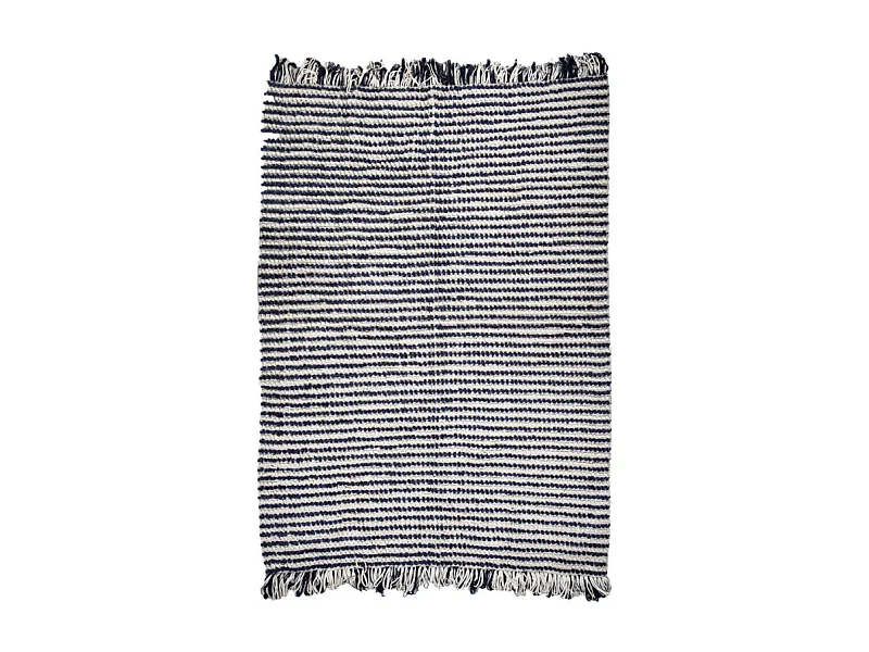 Tapis 160 x 230 cm texturé bleu marine et blanc avec franges – SOHO