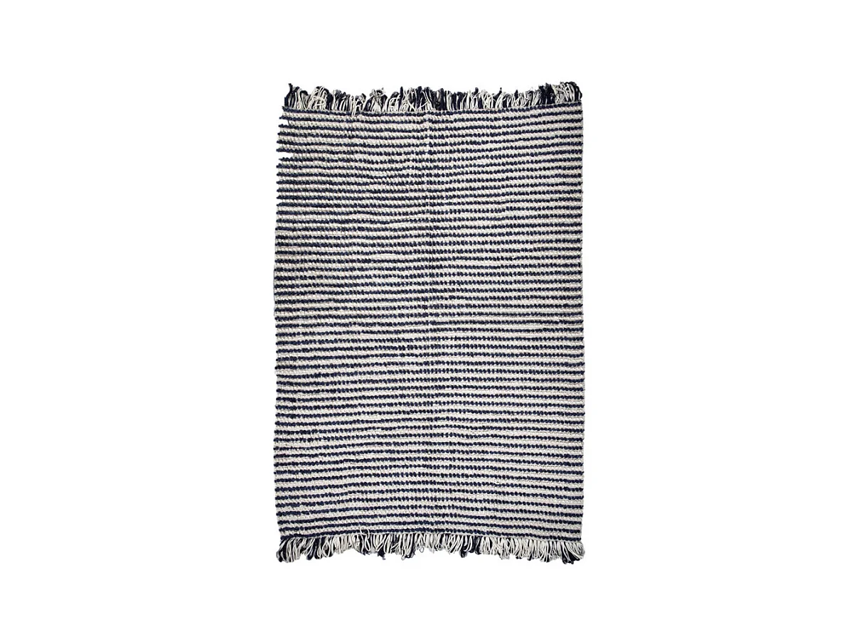 Tapis 160 x 230 cm texturé bleu marine et blanc avec franges – SOHO