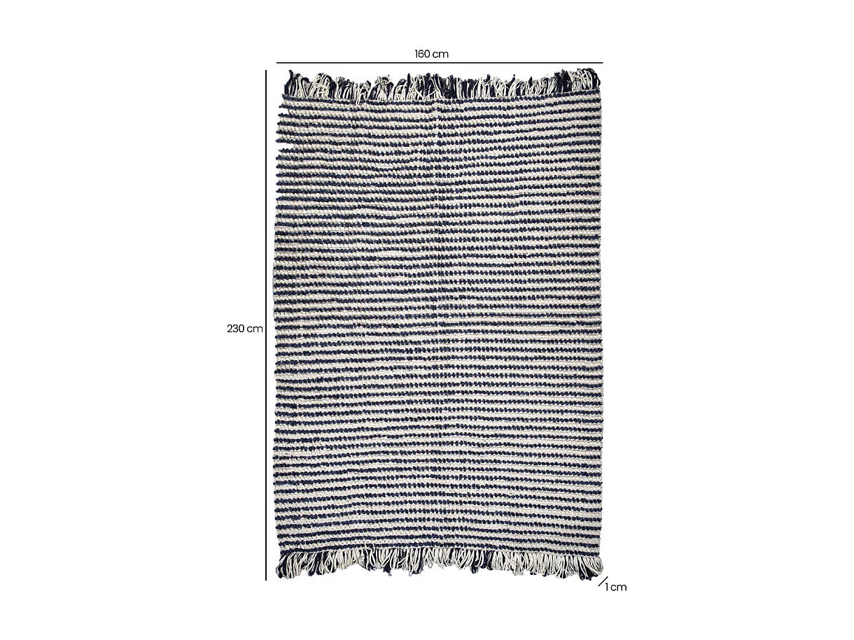 Tapis 160 x 230 cm texturé bleu marine et blanc avec franges – SOHO