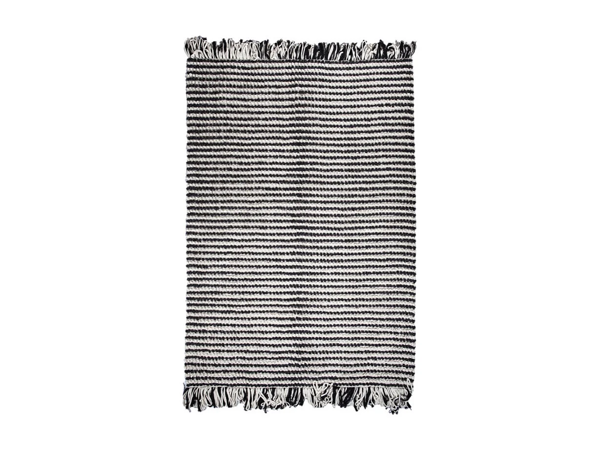 Tapis 140 x 200 cm texturé noir et blanc avec franges bicolores – SOHO