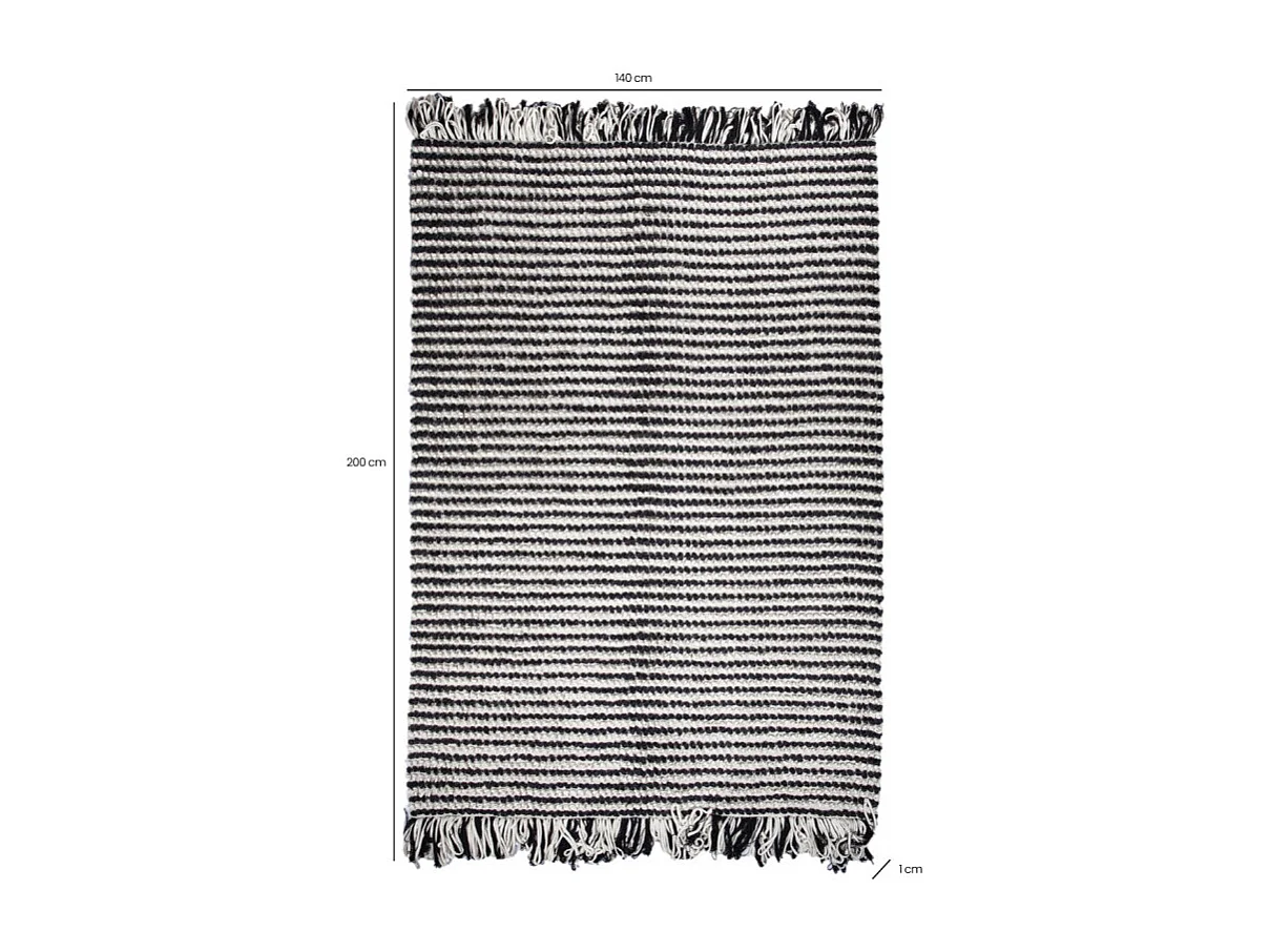 Tapis 140 x 200 cm texturé noir et blanc avec franges bicolores – SOHO