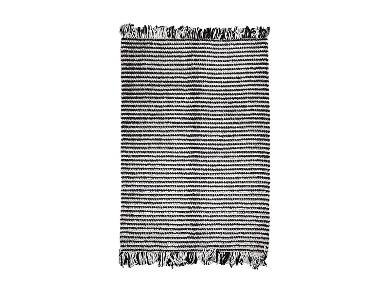 Tapis 140 x 200 cm texturé noir et blanc avec franges bicolores – SOHO