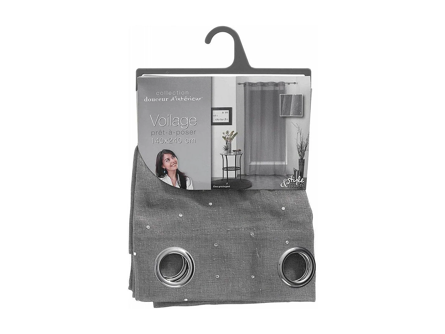 Rideau Voilage à Oeillets "Elea" 140x240cm Gris & Argent