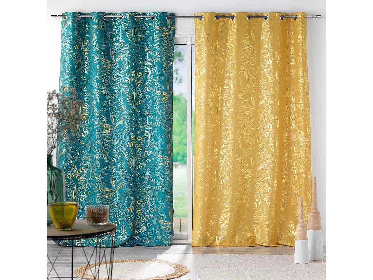 Rideau à Œillets Imprimé "Belflor" 140x260cm Jaune