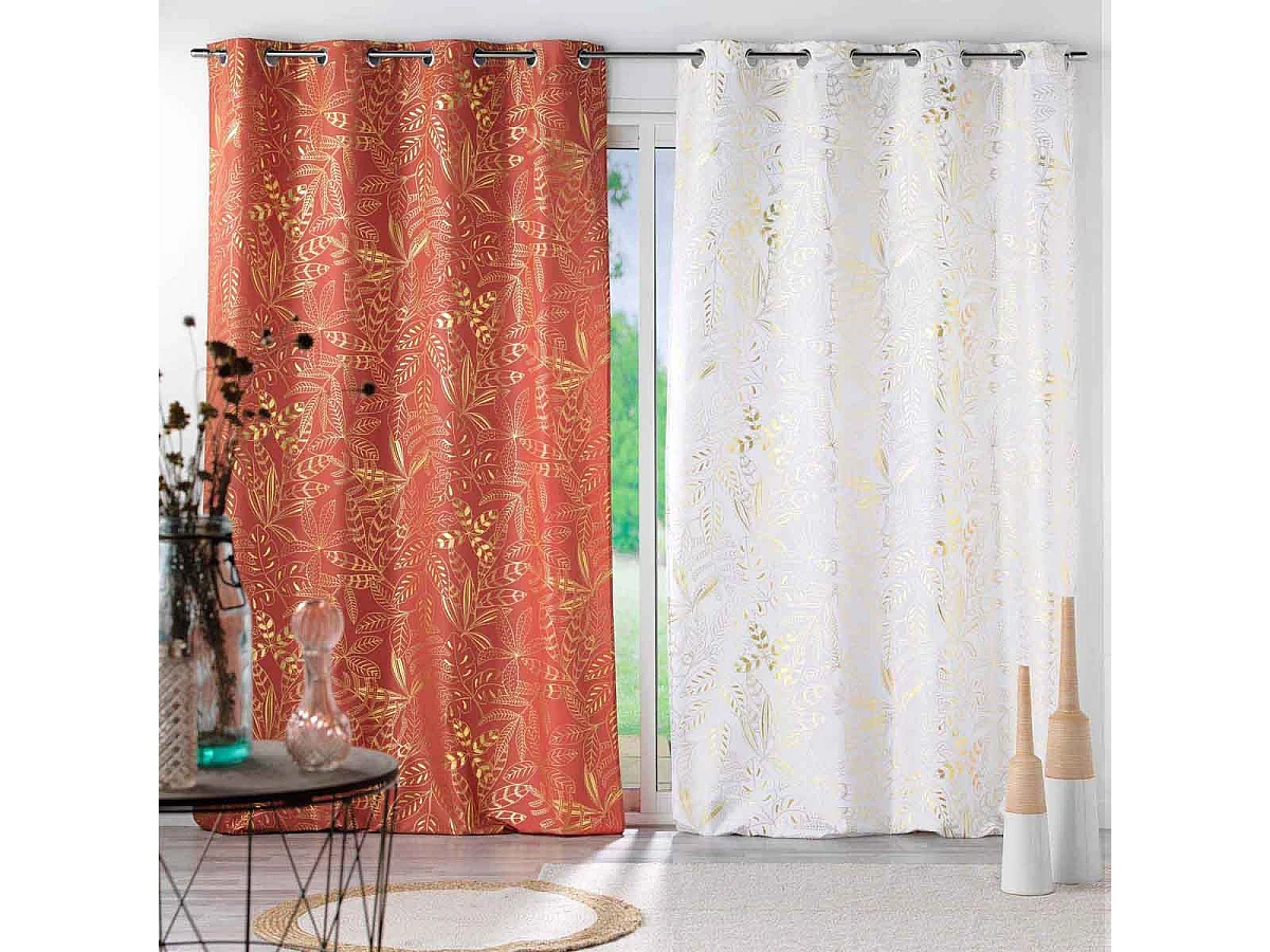 Rideau à Œillets Imprimé "Belflor" 140x260cm Terracotta